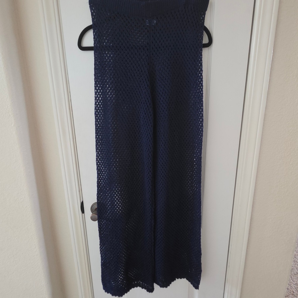 Shade & Shore Navy Blue Crochet Knit Wide Leg Beach Cover Up Pants Medium